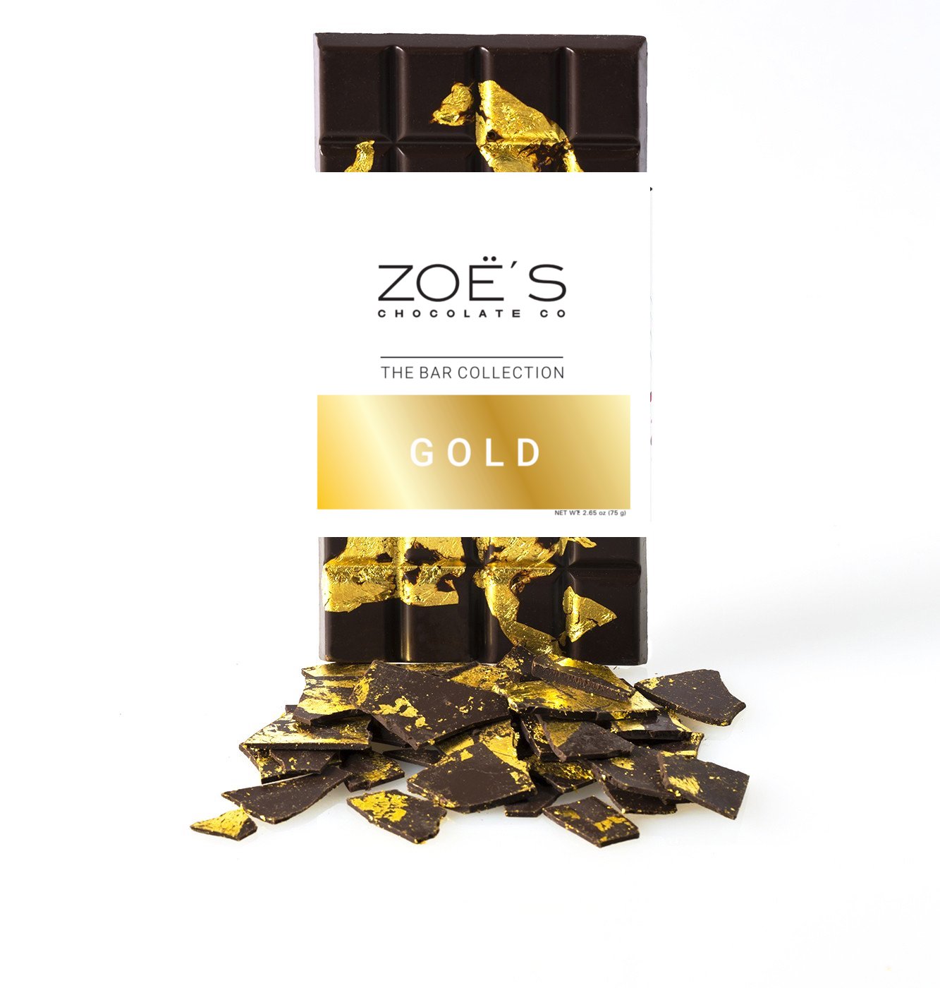 Chocolate Bar With Pieces Of Edible Gold Leaf Isolated On White